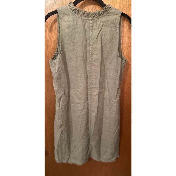 TOMMY BAHAMA TWO PALMS RUFFLE LINEN TEA LEAF SLEEVELESS DRESS; S - Picture 4 of 5